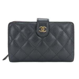 CHANEL Black Caviar Leather Logo Wallet